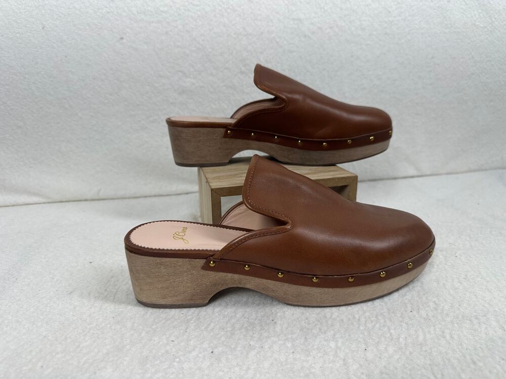 J. Crew Wooden Platform Clogs Size 9 Brown Leather Studded Boho